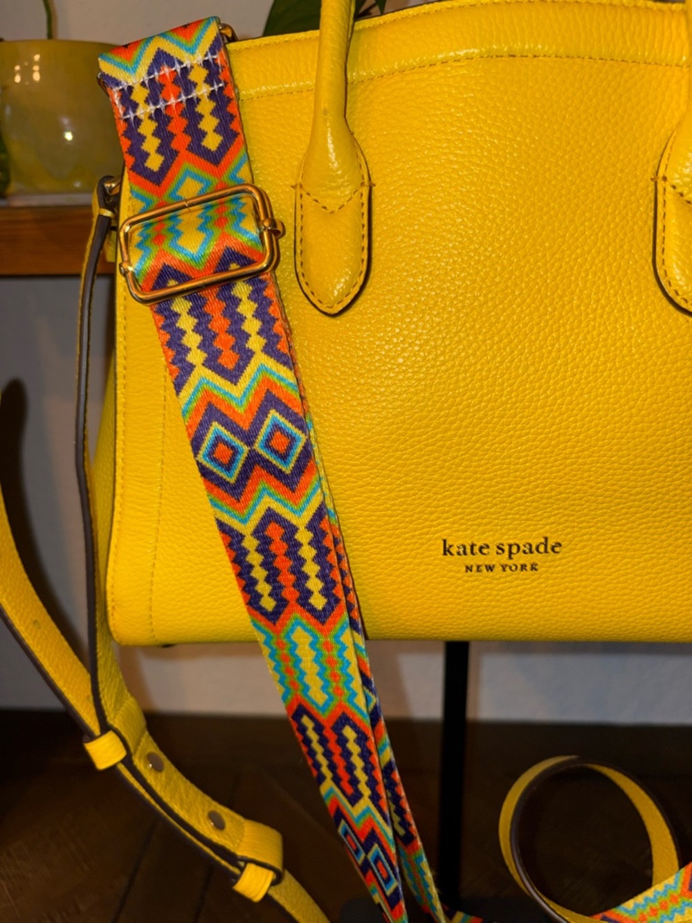Kate Spade Yellow Pebbled Leather Satchel Crossbody w/ Guitar Strap - Picture 2 of 10